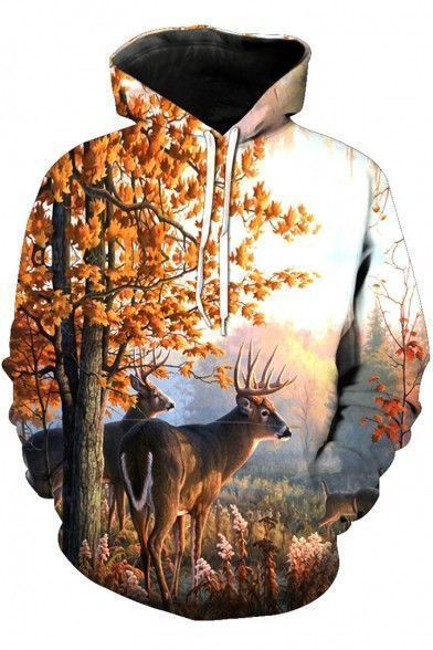 Tree Deer Pullover And Zippered Hoodies Custom 3D Tree Deer Graphic Printed 3D Hoodie All Over Print Hoodie For Men For Women