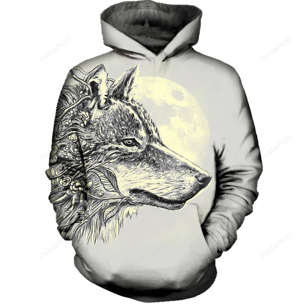 Gray Wolf 3D All Over Printed Hoodie, Zip- Up Hoodie