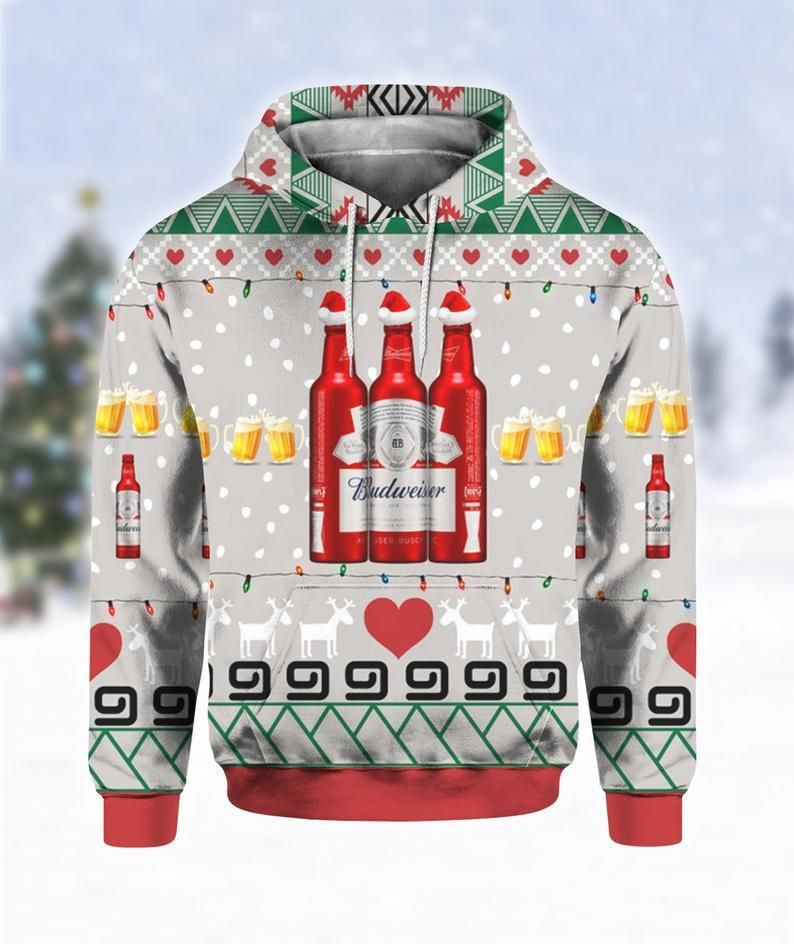 Budweiser Beer Red Bottles 3D Print Ugly Christmas Hoodie 3D Size S to 5XL