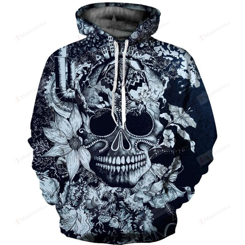 Skull 3D All Over Print Hoodie, Zip-up Hoodie