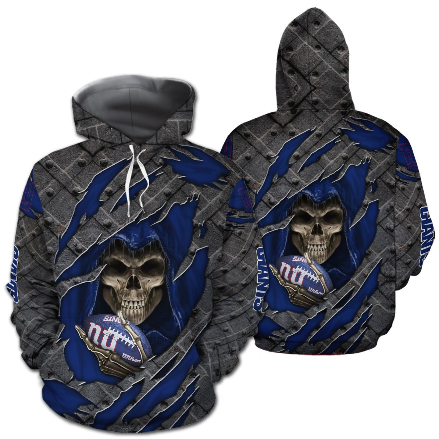 New York Giants Skull Cracked Metal All Over Print 3D T Shirt Zip Hoodie Long Sleeve Full Size