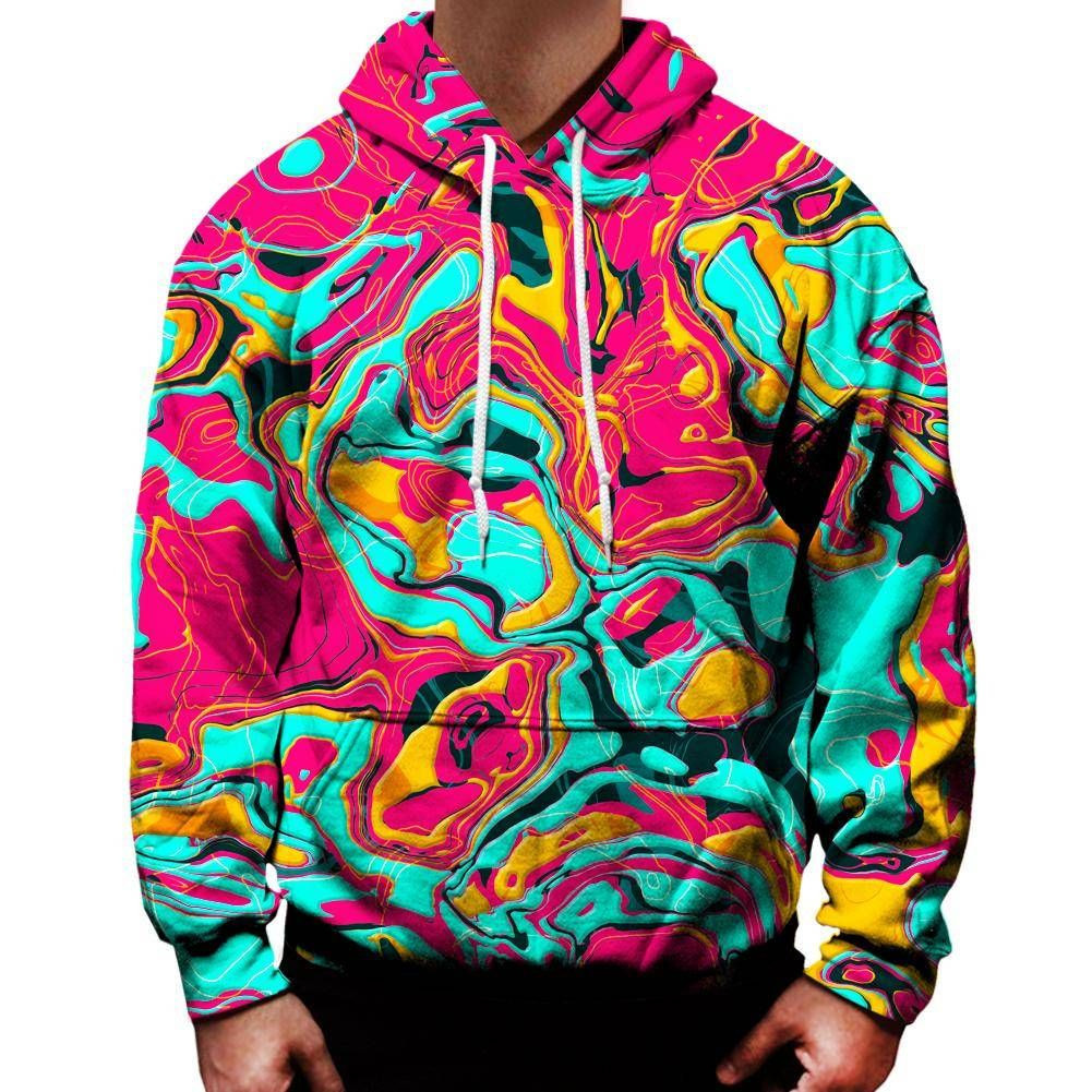 Teal Liquid 3D All Over Printed Hoodie, Zip- Up Hoodie