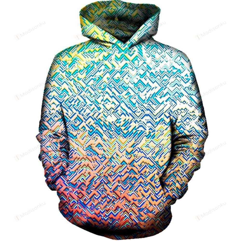 Color Blocks 3D All Over Printed Hoodie, Zip- Up Hoodie