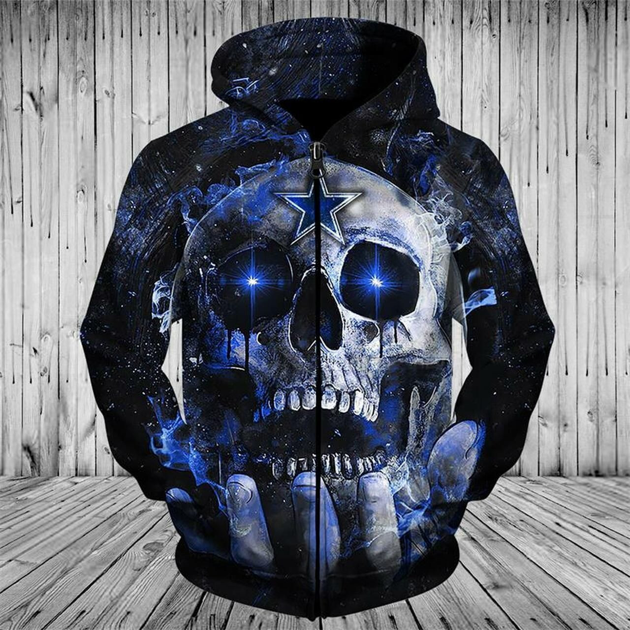 Dallas Cowboys Team Zippered Neon Skull Hoodies 2021