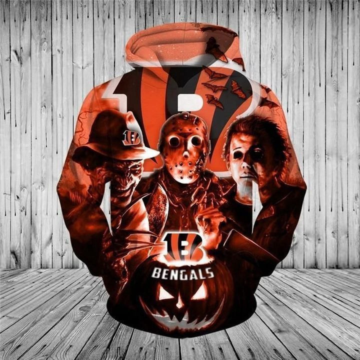 Cincinnati Bengals Halloween Horror Night Pullover And Zippered Hoodies Custom 3D Graphic Printed 3D Hoodie For Men For Women