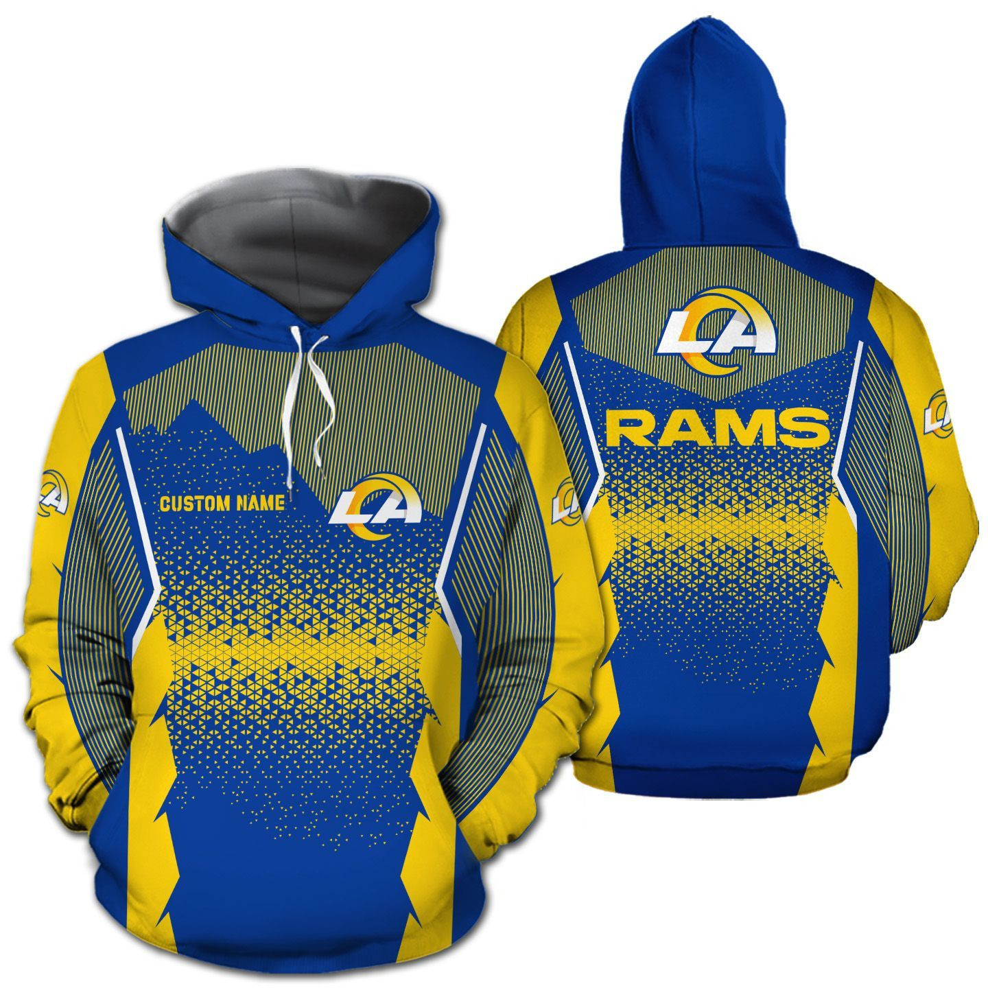 Los Angeles Rams NFL Football Team Logo Custom Personalized With Name All Over Print Design 3D T Shirt Zip Up Hoodie Long Sleeve Tee For Fans