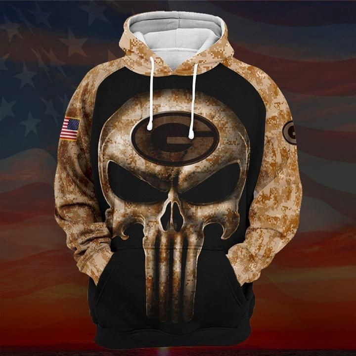 Green Bay Packers NFL Football Camouflage Skull Black Men And Women 3D Full Printing Pullover Hoodie And Zippered Green Bay Packers 3D Full Printing Shirt 2020