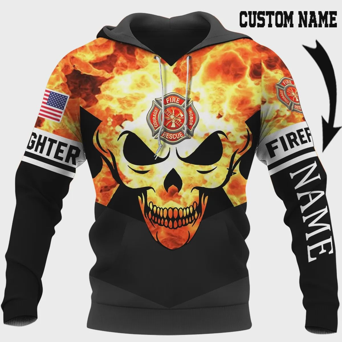 Personalized Firefighter Skull 3D All Over Print Hoodie, Zip-up Hoodie