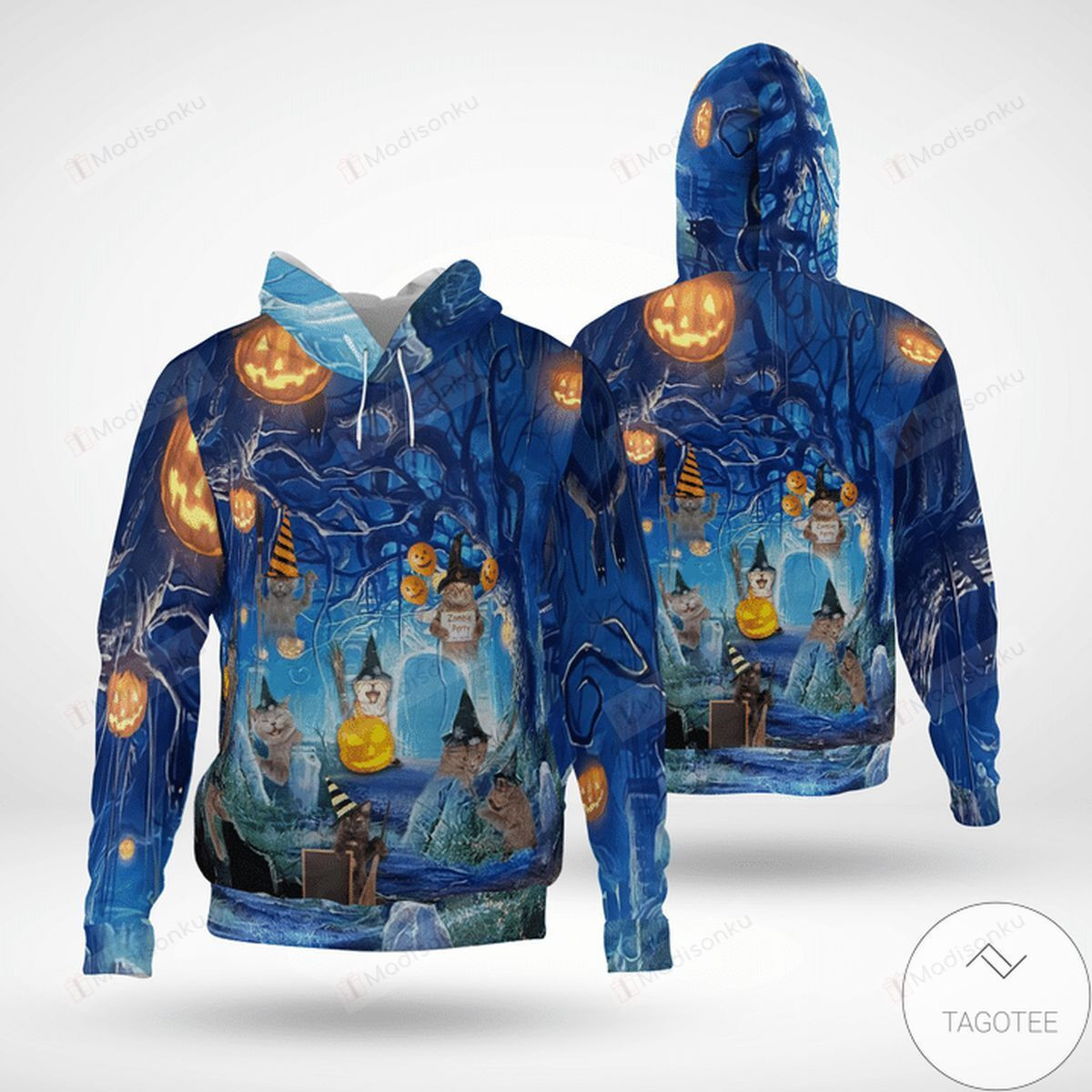 Adorable Halloween Party Cat 3D All Over Print Hoodie, Zip-up Hoodie