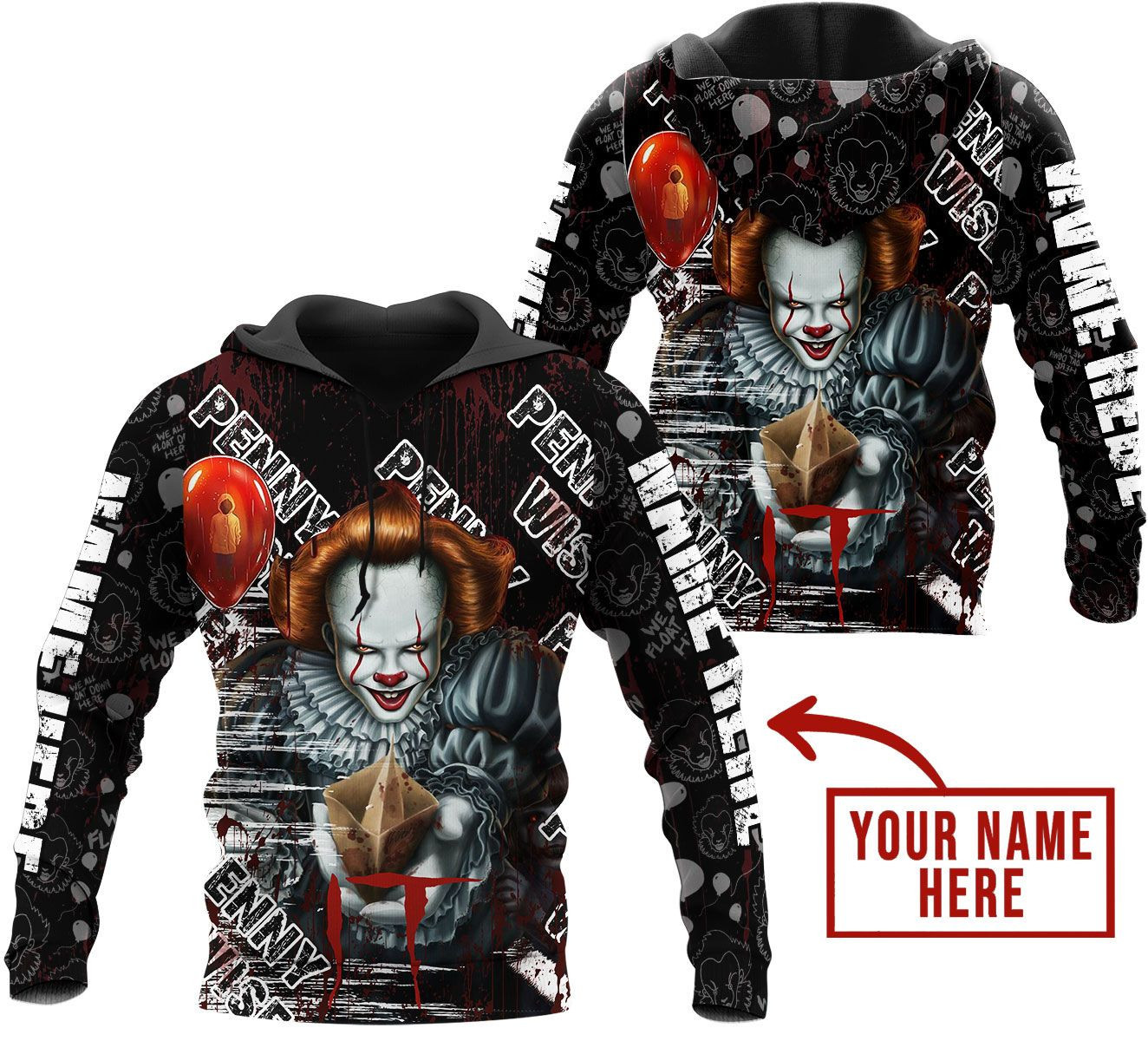 Horror Movies Horroraracters Fan IT Red Pennywise Horror You Halloween Gift Unisex Hoodie