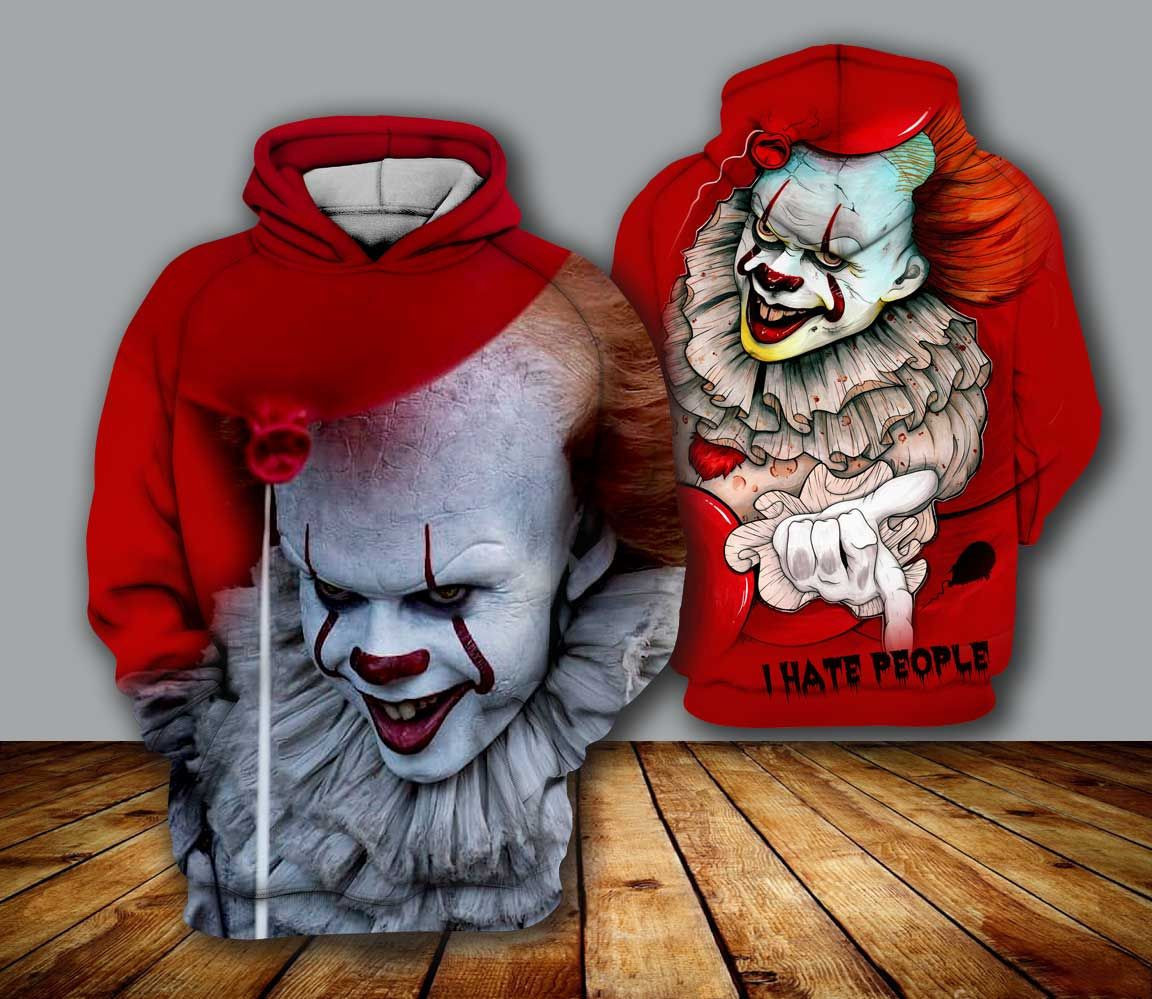 Horror Movies Horroraracters Fan IT Red Pennywise I Hate People Horror You Halloween Gift Unisex Hoodie