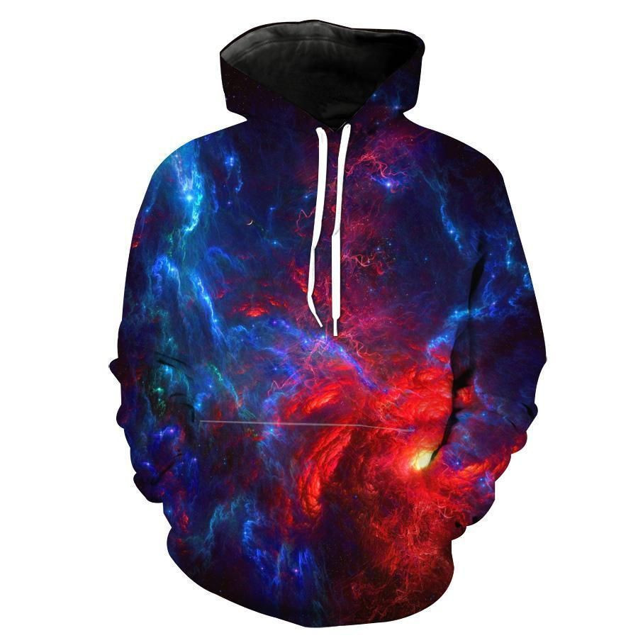 Space Galaxy Red And Blue Galaxy Hoodie 3D Size S to 5XL