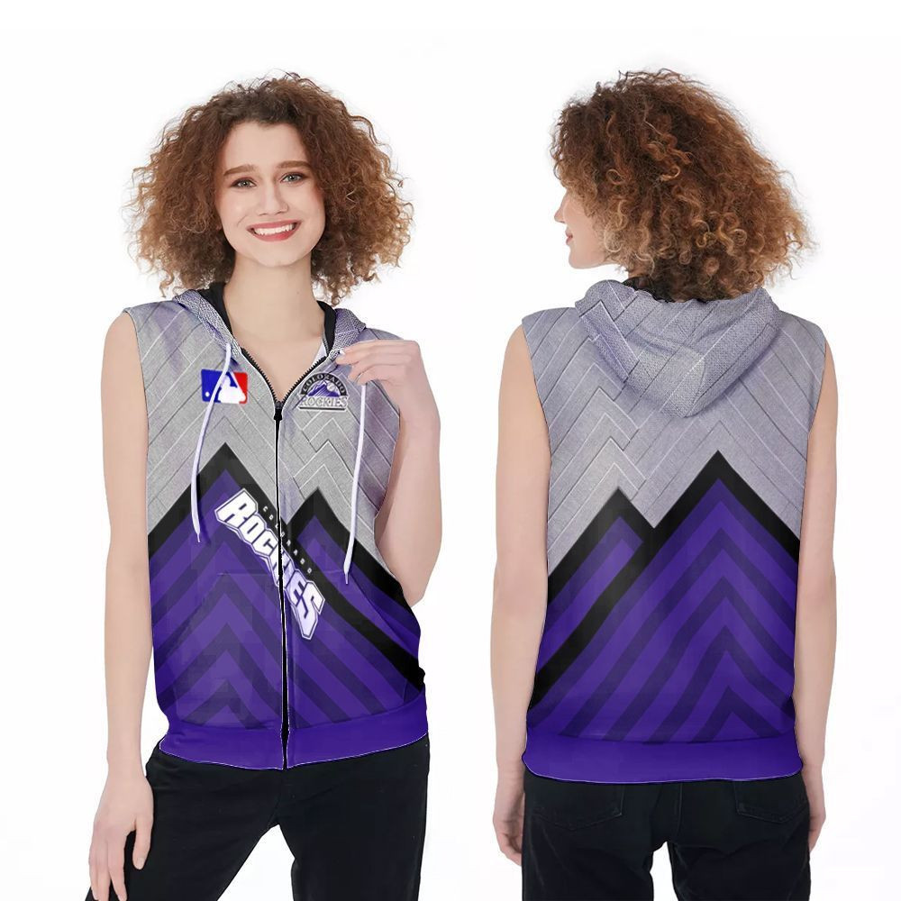 Colorado Rockies Logo Mlb Team Pattern 3D Printed Gift For Colorado Rockies Fan Zip Sleeveless Hoodie