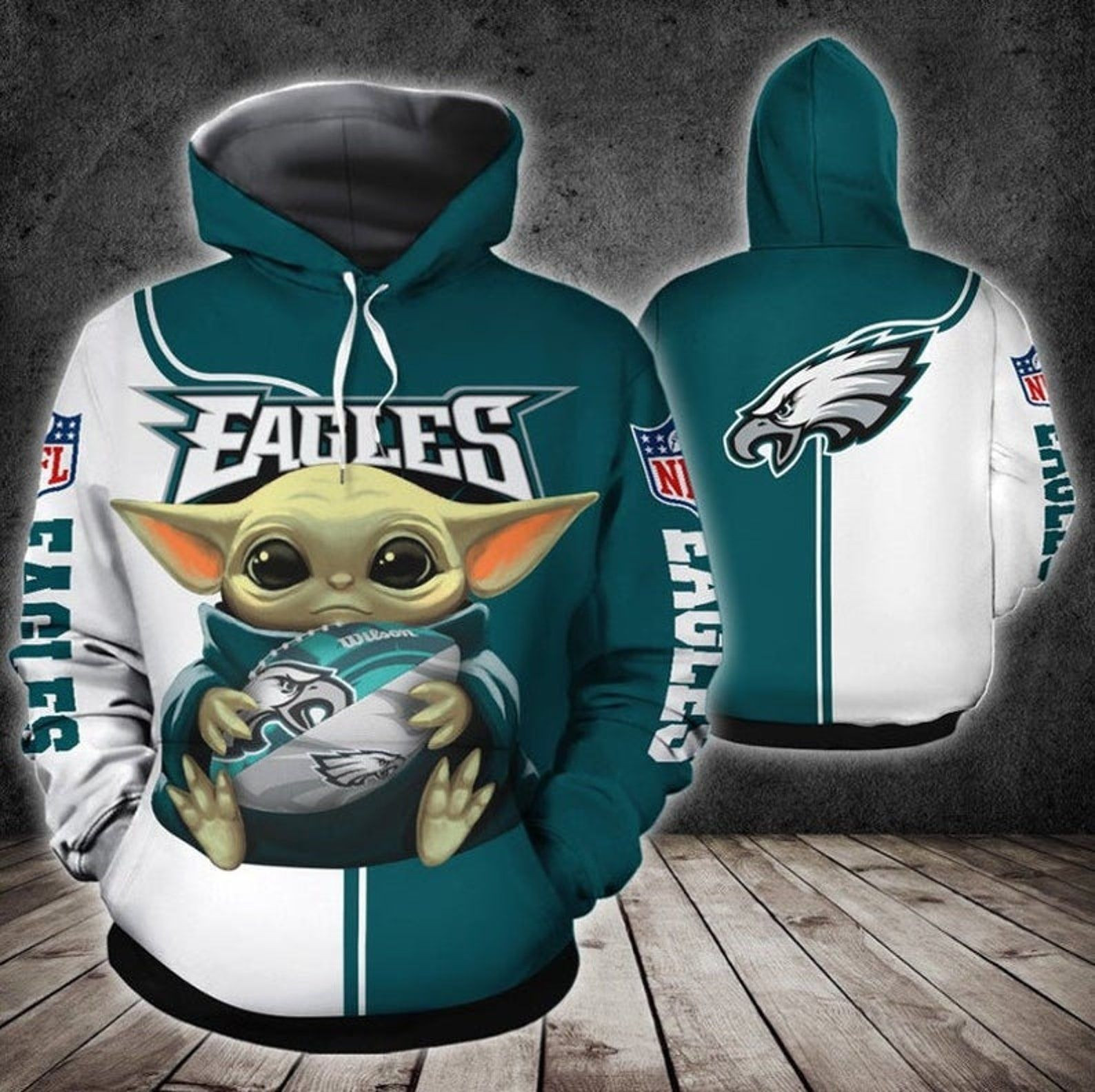 Philadelphia Eagles Nfl Baby Yoda 3D All Over Print Hoodie, Zip-up Hoodie