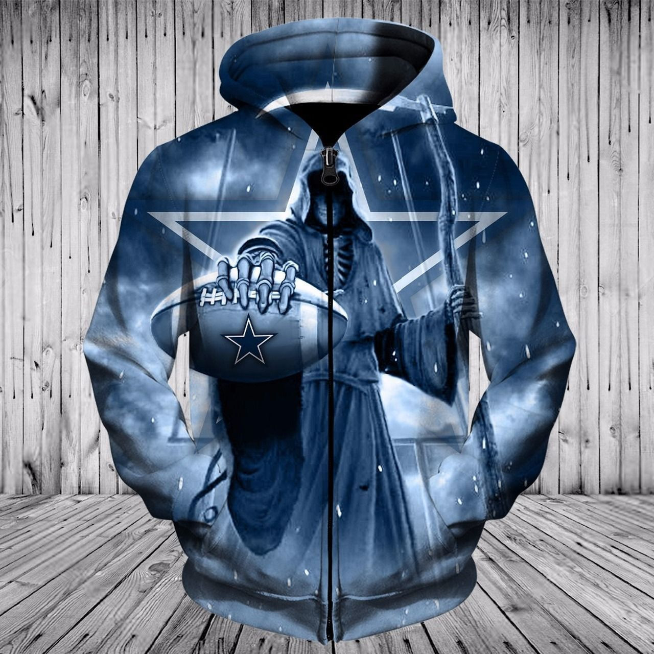 Dallas Cowboys Zippered Front Hoodies Grimm Reaper In Sudden Death Football nice Custom 3D Graphic Printed All Over 2021