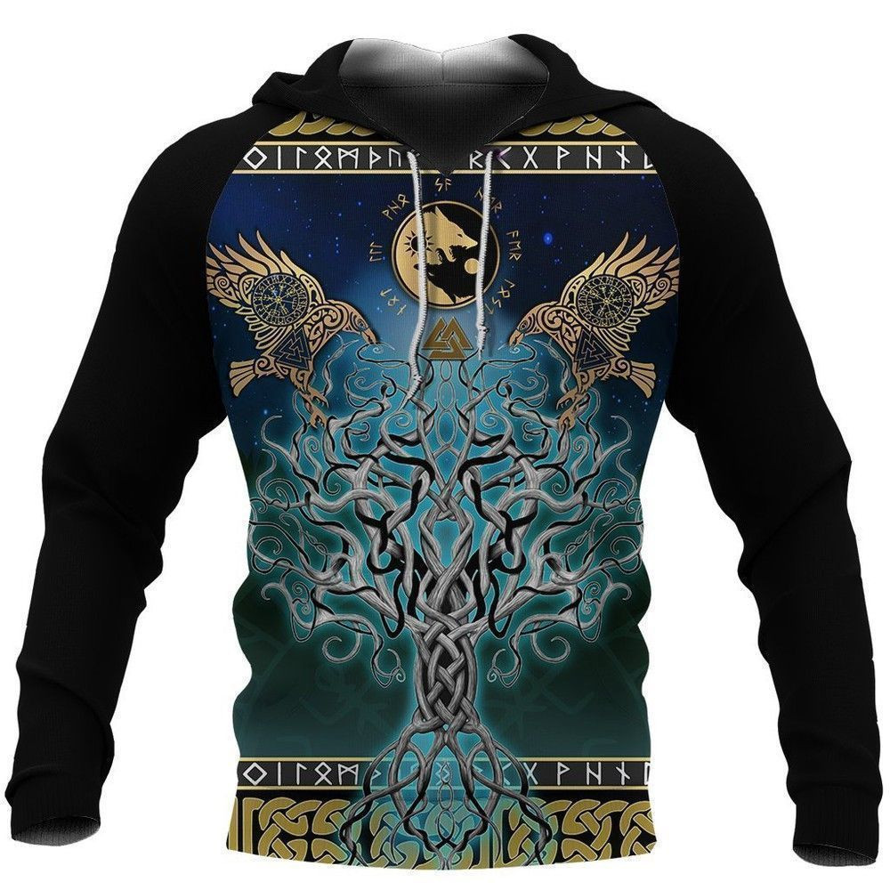 Viking Tree Of Life Fenrir Skoll And Hati Raven Rune Pullover And Zip Pered Hoodies Custom 3D Graphic Printed 3D Hoodie All Over Print Hoodie For Men For Women