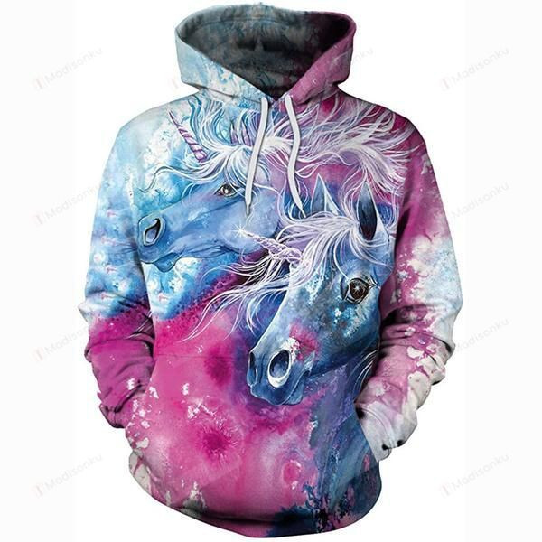 Realistic Couple Unicorn 3D All Over Print Hoodie, Zip-up Hoodie