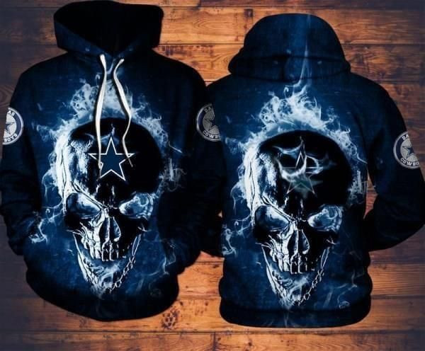 Dallas Cowboys NFL Football Skull Fire Black Men And Women 3D Full Printing Pullover Hoodie And Zippered Dallas Cowboys 3D Full Printing Shirt 2020