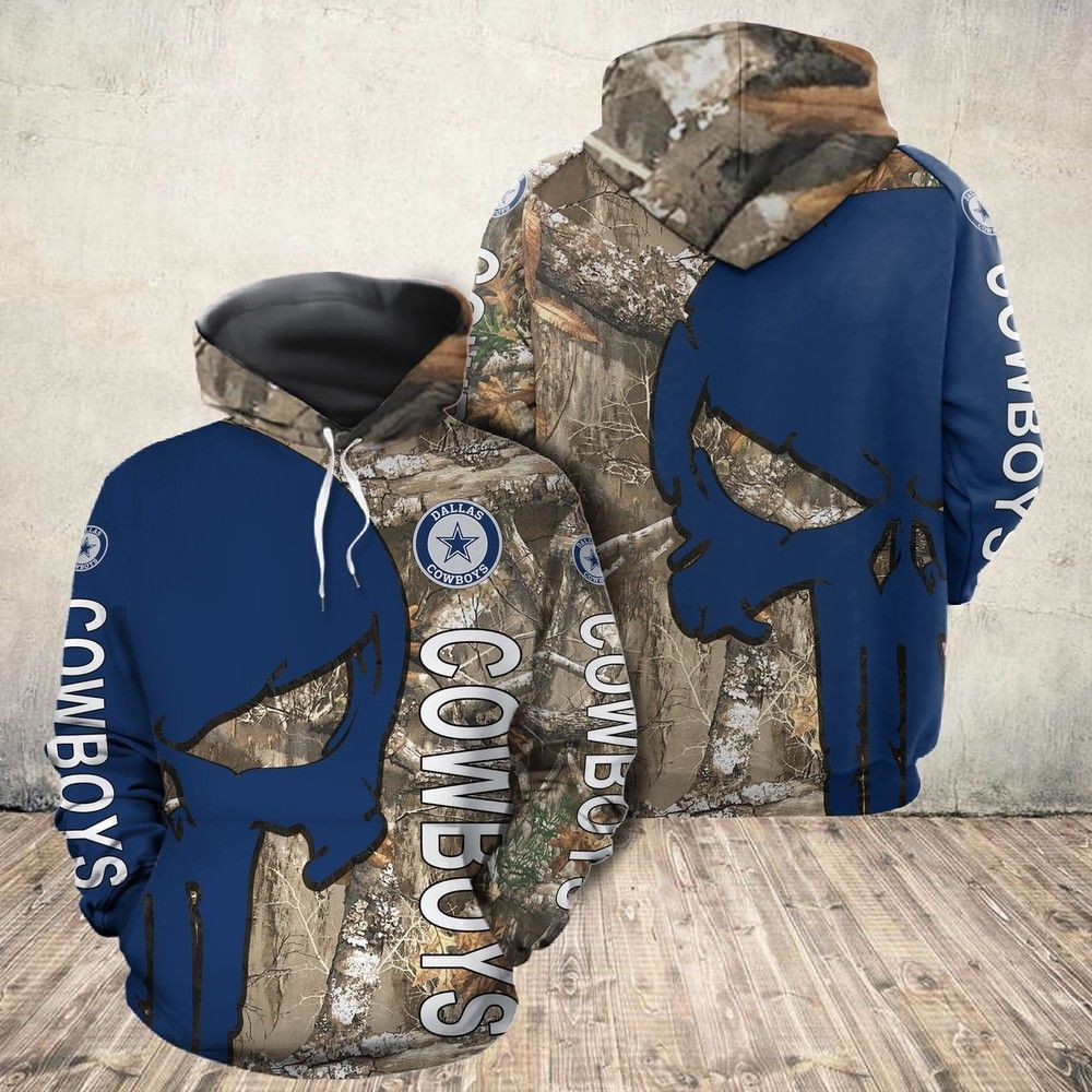 NFL Dallas Cowboys Realtree Camo Skull Men And Women 3D Full Printing Hoodie Ziphoodie NFL Dallas Cowboys 3D Full Printing Shirt