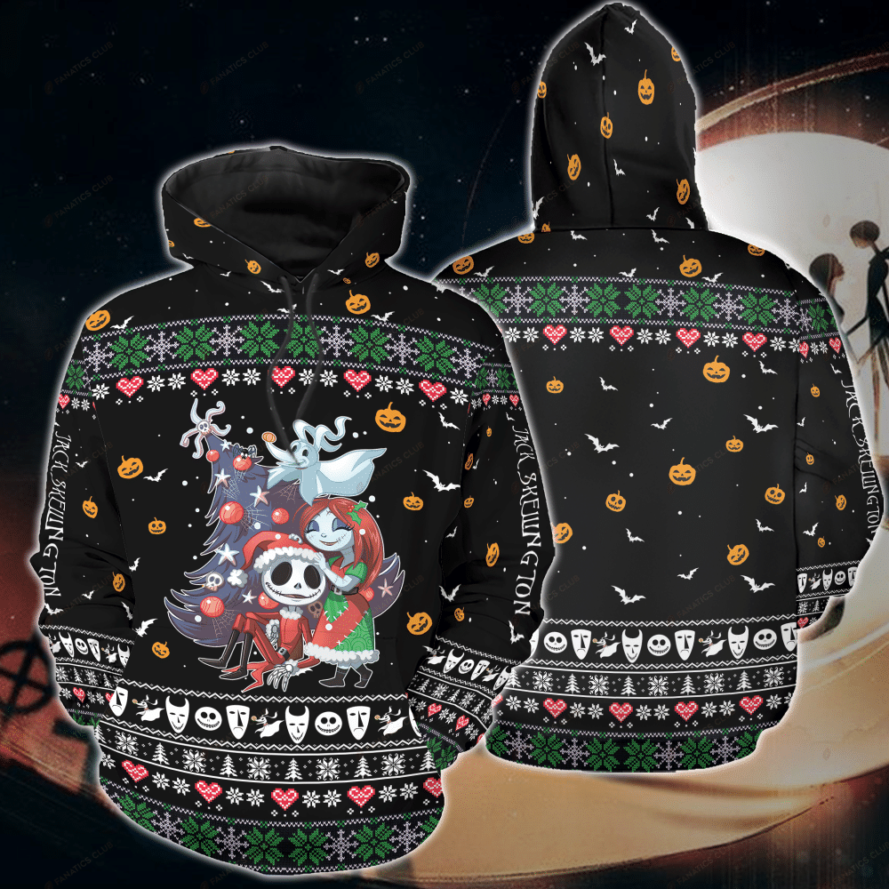 Nightmare Beforeristmas Gift Halloween Gift The Nightmare Beforeristmas Gift For Jack Skellington Fan Uglyristmas Pattern Xmas Gift Unisex Hoodie