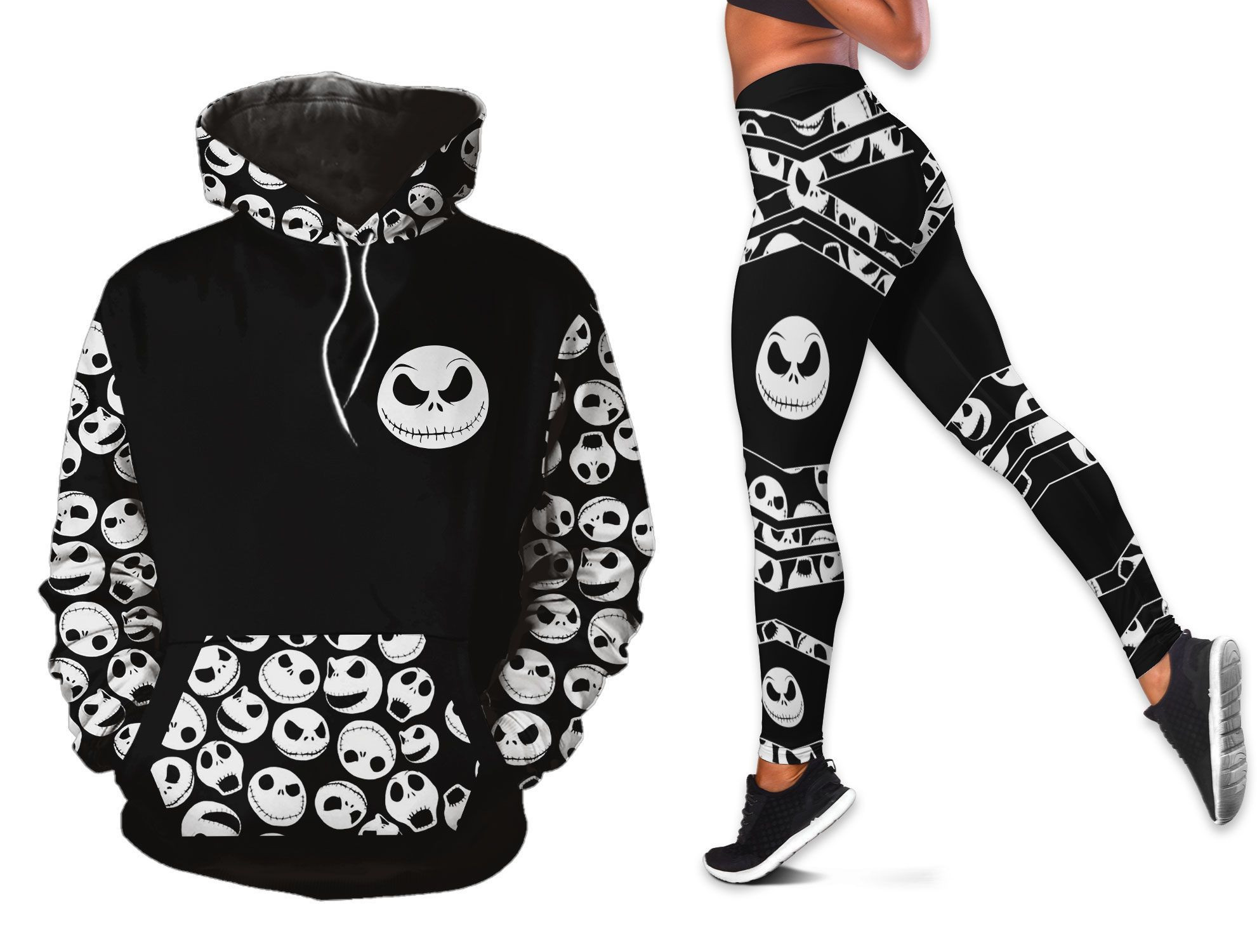 Nightmare Beforeristmas Gift Halloween Gift The Nightmare Beforeristmas Halloween Skulls Jack Skellington Hoodie And Legging Set