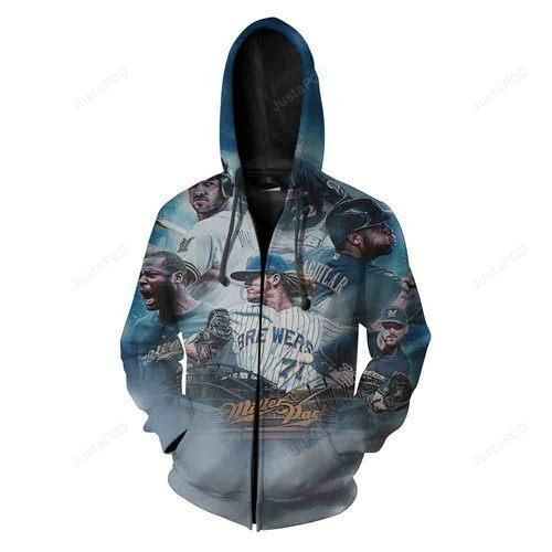 Mlb Milwaukee Brewers 1 Logo Unisex 3D Printed Pull Over Zip Up Hoodie