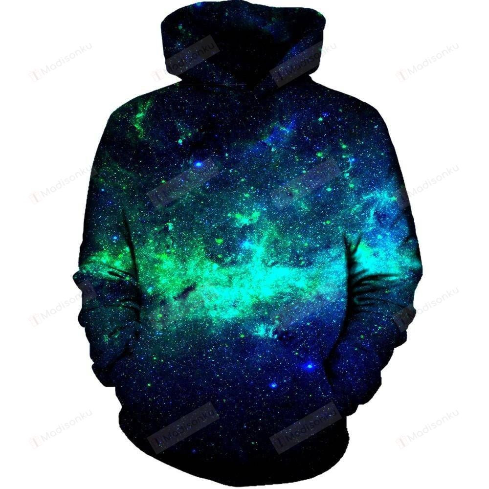 Green Galaxy 3D All Over Print Hoodie, Zip-up Hoodie