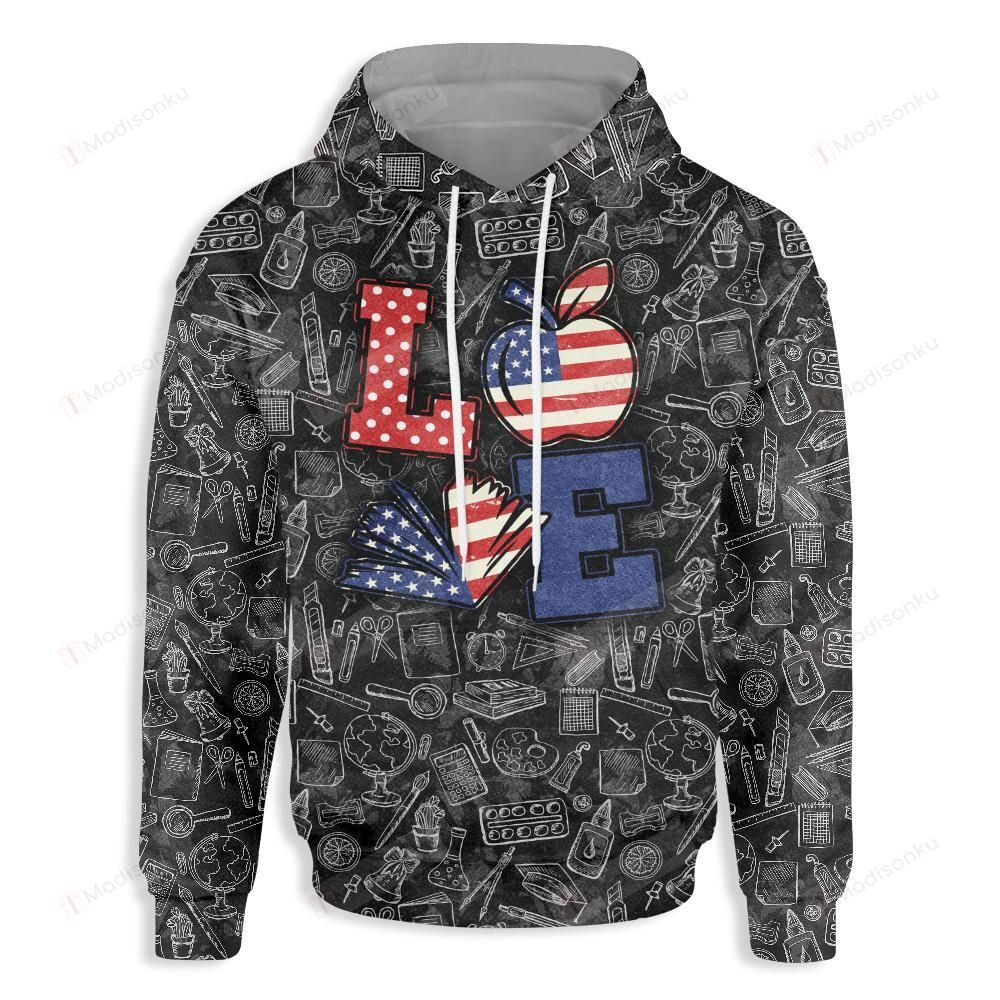 American Teacher Love 3D All Over Print Hoodie, Zip-up Hoodie