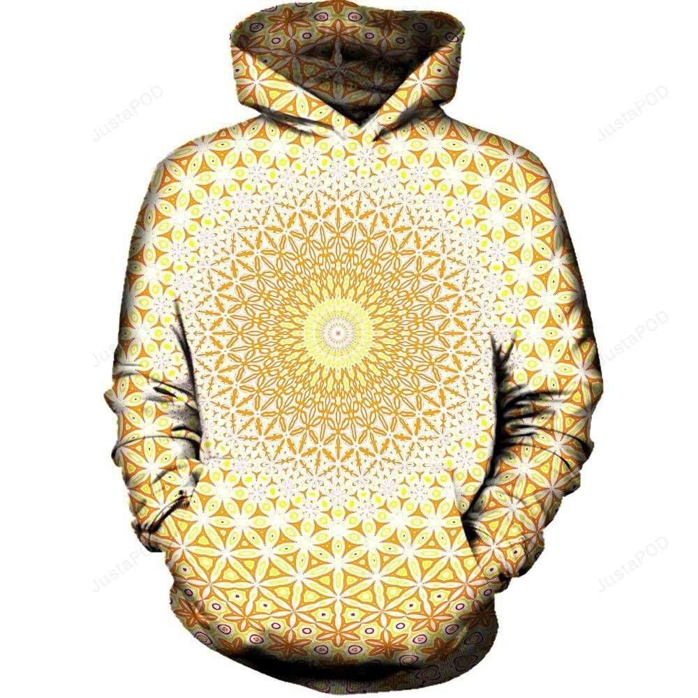 Abstract Flower Yellow 3D All Over Printed Hoodie, Zip- Up Hoodie