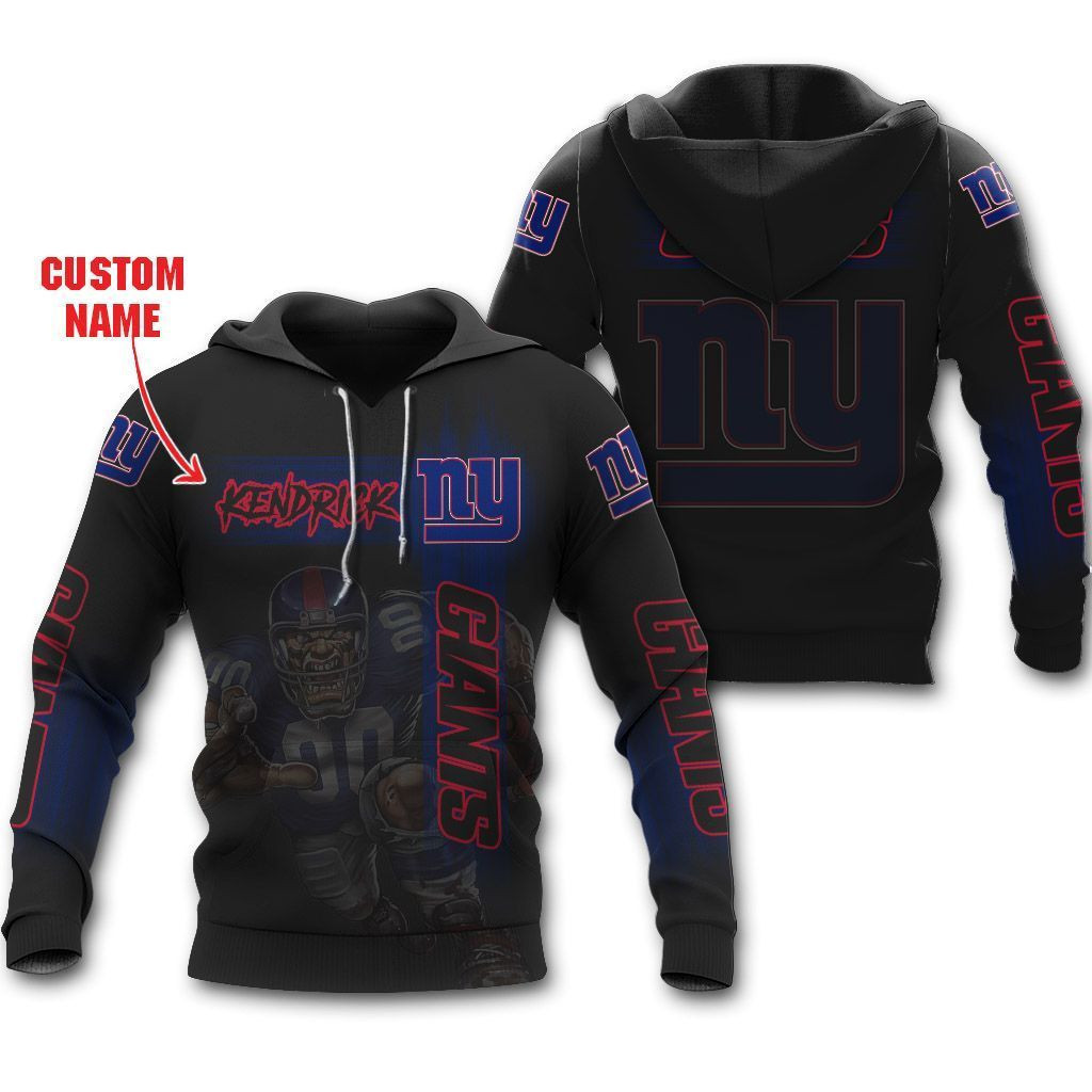 New York Giants Mascot Design Custom Name Personalized Design T Shirt Zip Up Hoodie Long Sleeve Tee For NFL Football Fans