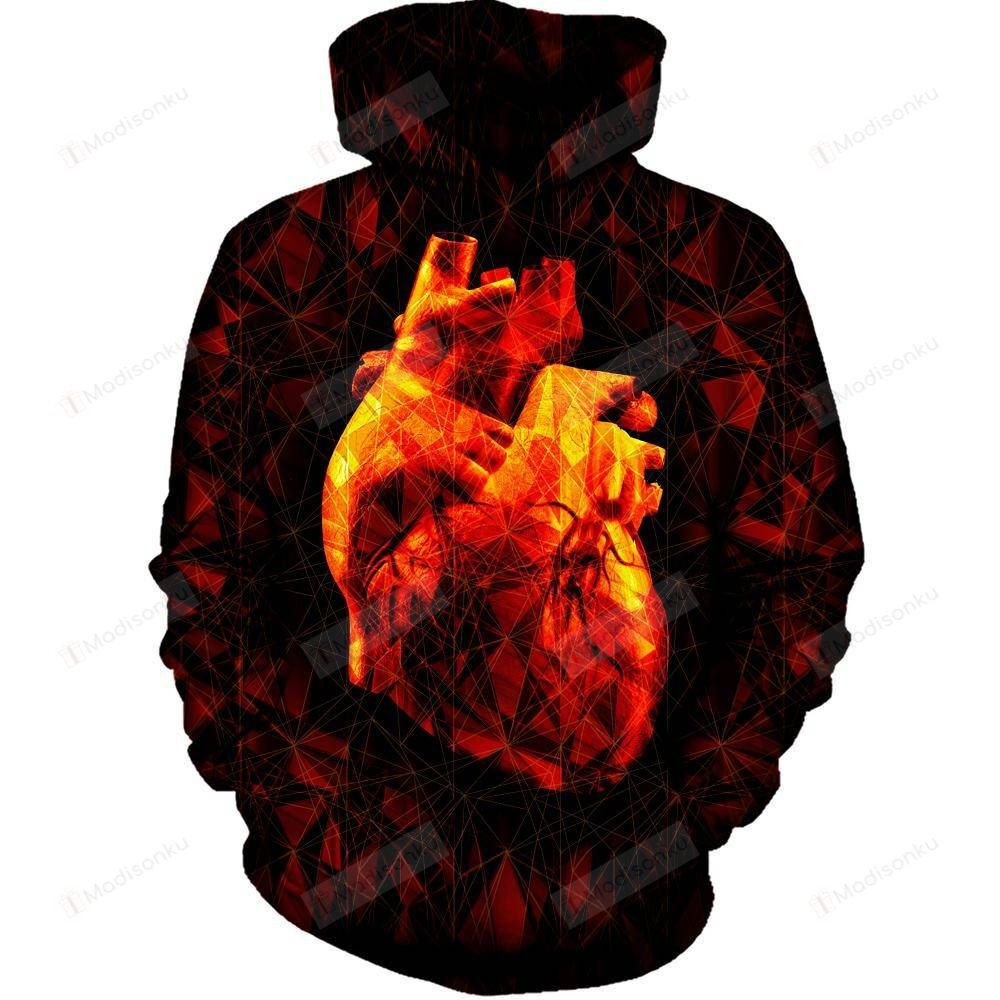 Geometric Heart 3D All Over Printed Hoodie, Zip- Up Hoodie