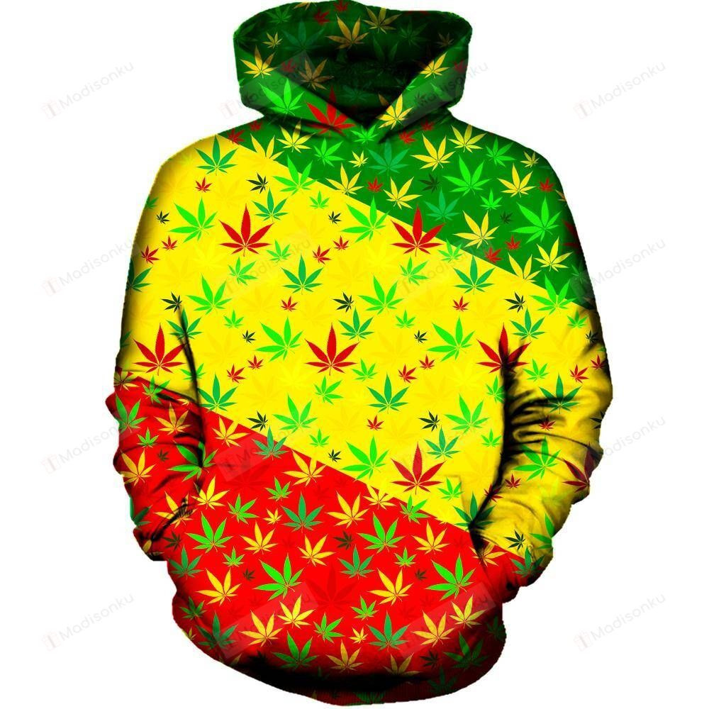 Rasta Weed 3D All Over Printed Hoodie, Zip- Up Hoodie