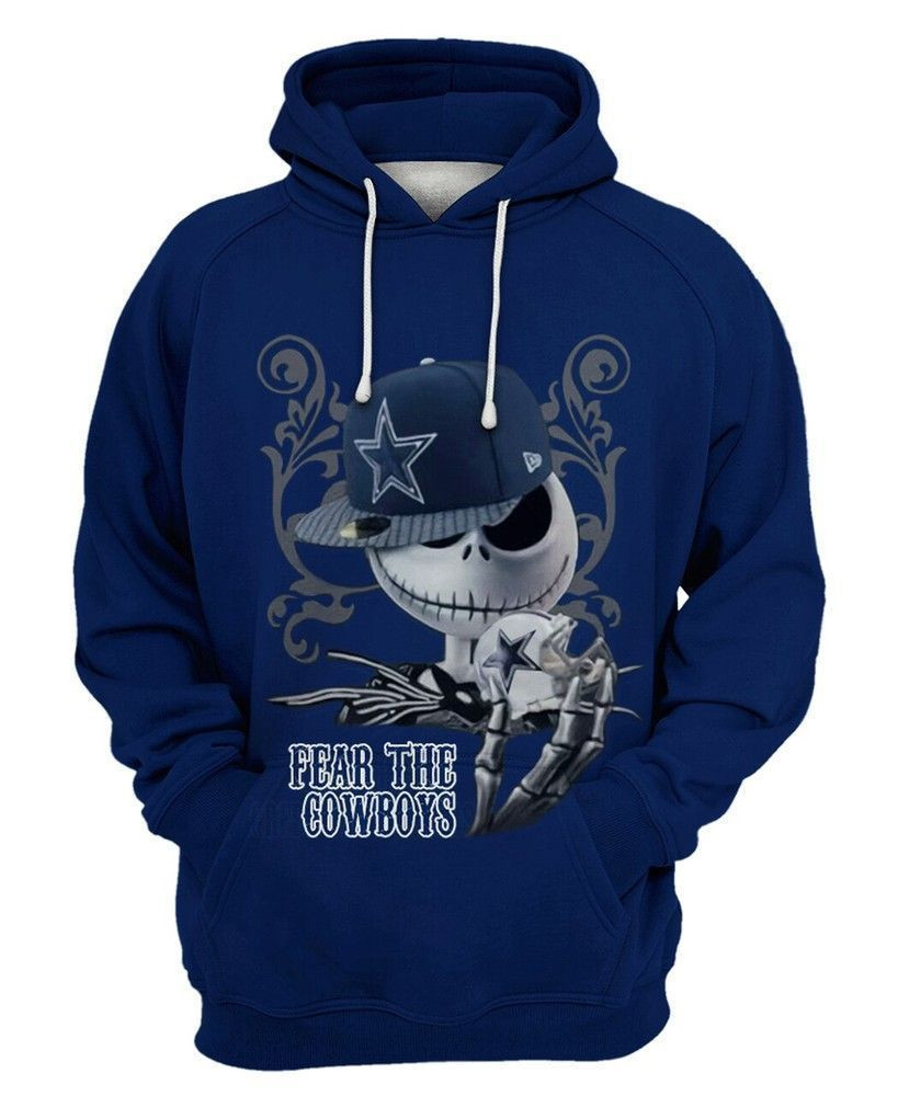 NFL Dallas Cowboys Jack Skeleton Fear The Cowboys Men And Women 3D Full Printing Hoodie Zip Hoodie Dallas Cowboys 3D Full Printing Shirt