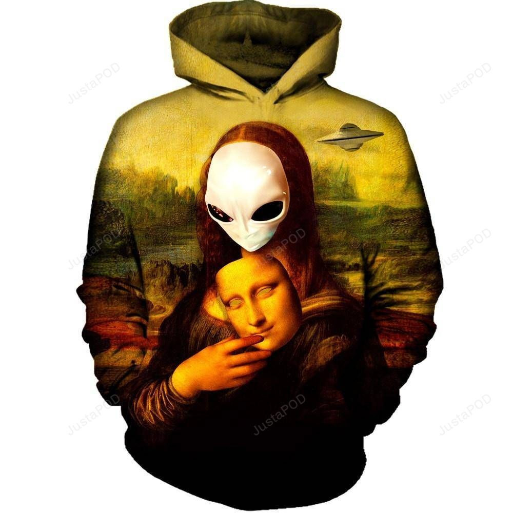 Alien Mona Lisa 3D All Over Print Hoodie, Zip-up Hoodie