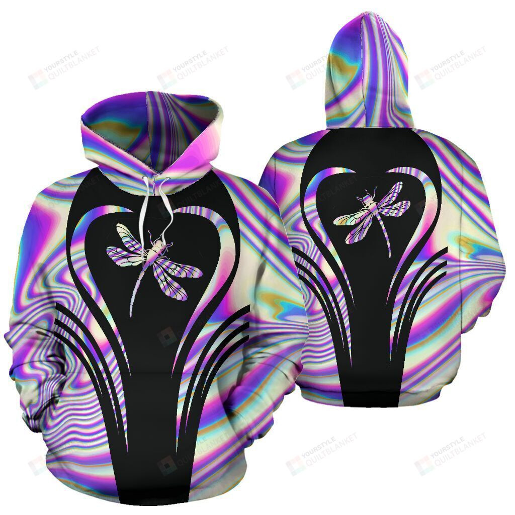 Dragonfly Hologram 3D All Over Print Hoodie, Zip-up Hoodie