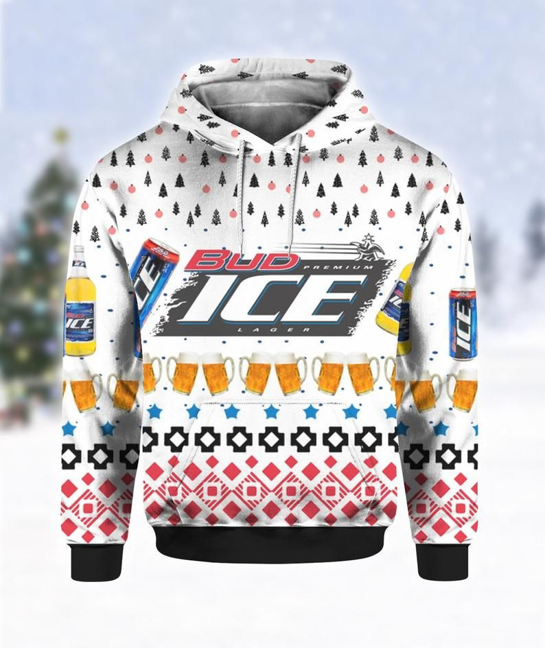 Bud Ice Beer Print Ugly Hoodie 3D