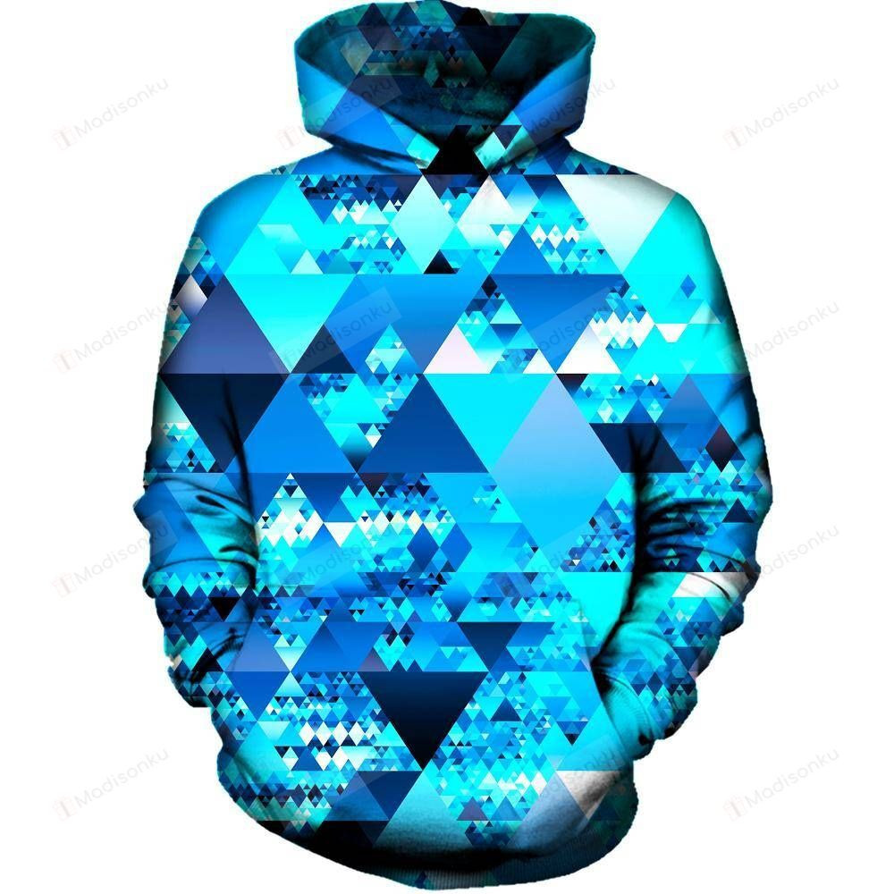 Blue Crystals 3D All Over Printed Hoodie, Zip- Up Hoodie