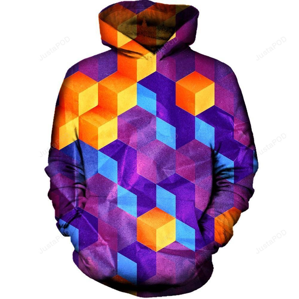 Cubed Purple 3D All Over Printed Hoodie, Zip- Up Hoodie