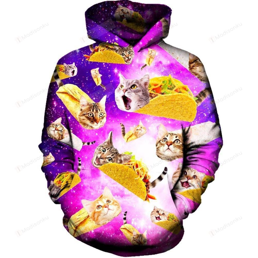 Tacos And Cats Purple 3D All Over Print Hoodie, Zip-up Hoodie