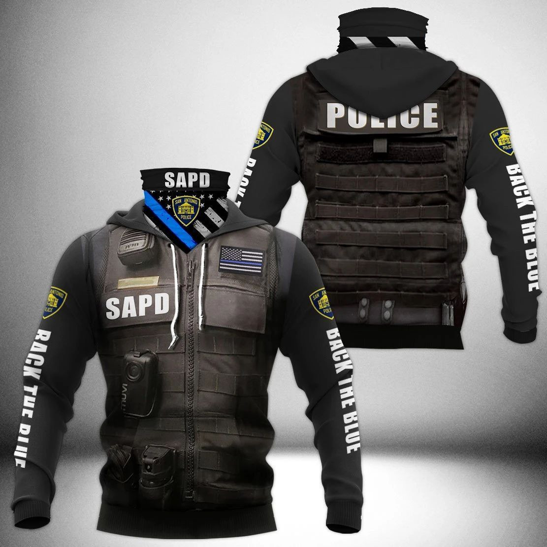 San Antonio Police Department SAPD Texas TX State Hoodie With Neck Gaiter | 3D Full Printing Hoodie Mask