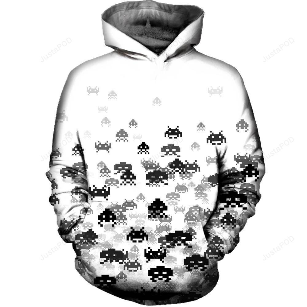 Invaded White 3D All Over Printed Hoodie, Zip- Up Hoodie