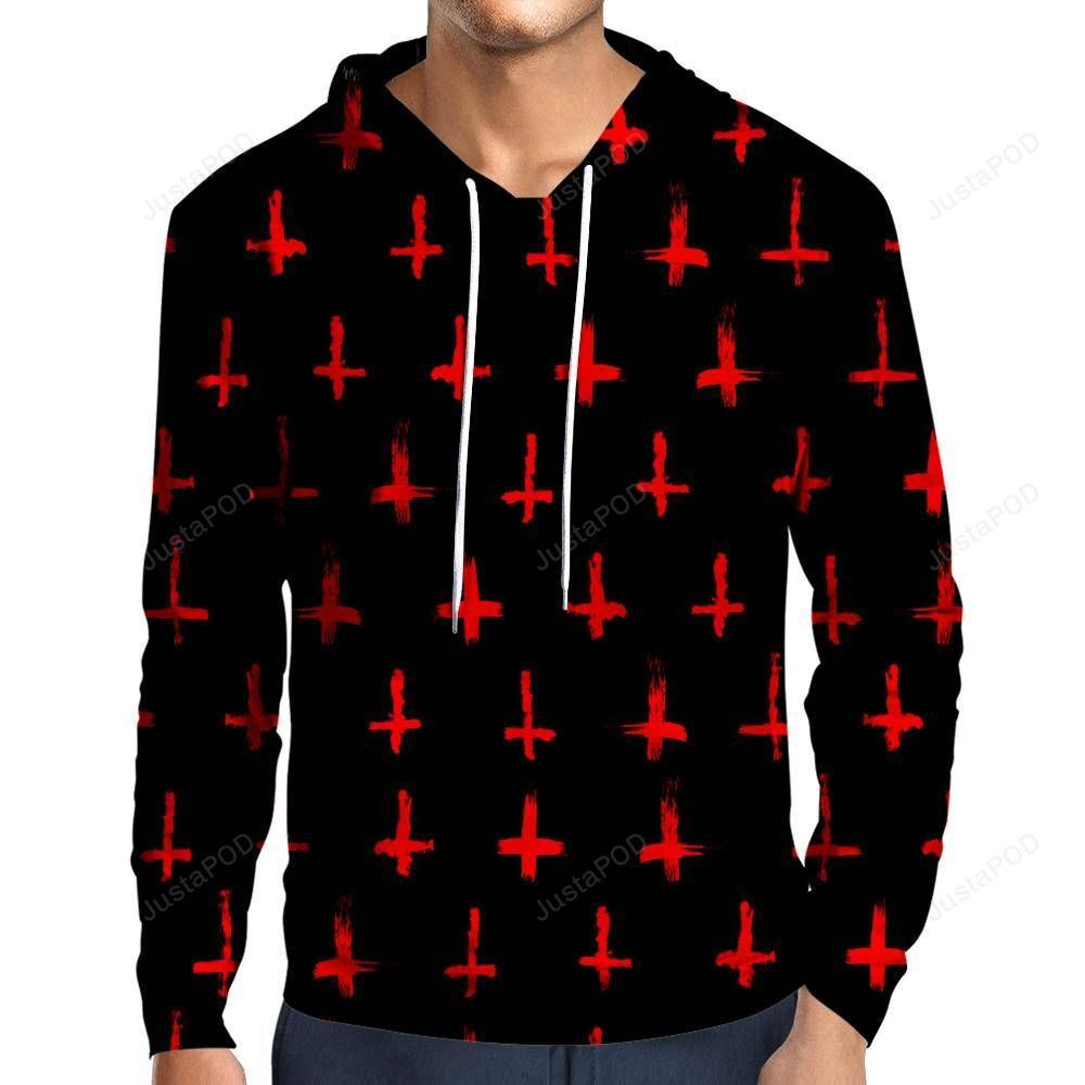 Devilish Red Cross 3D All Over Printed Hoodie, Zip- Up Hoodie