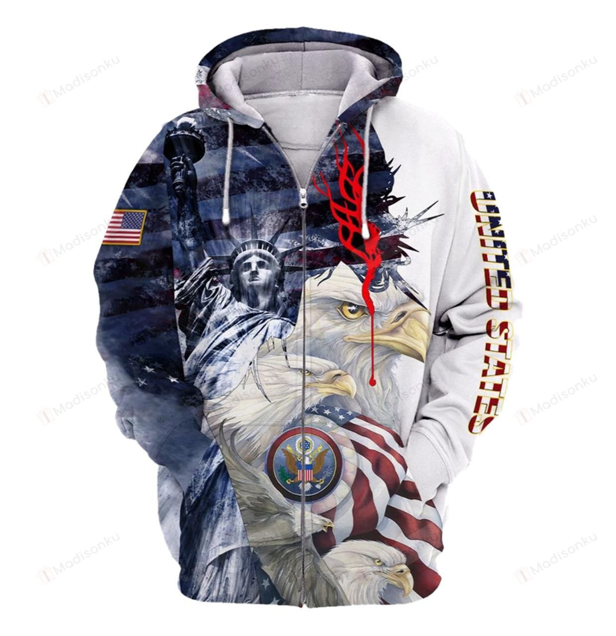 America Statue Of Liberty Eagle And God For Unisex 3D All Over Print Hoodie, Zip-up Hoodie