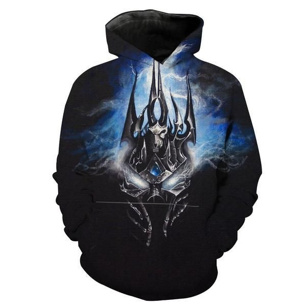 World of Warcraft Lich King Arthas Hoodies - Pullover Portrai Black Hoodie 3D All Over Print Hoodie, Zip-up Hoodie