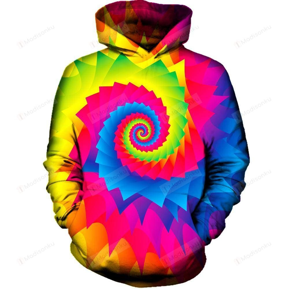 Tie Dye Swirl 3D All Over Printed Hoodie, Zip- Up Hoodie