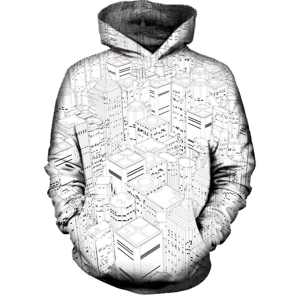 Metropolis 3D All Over Printed Hoodie, Zip- Up Hoodie