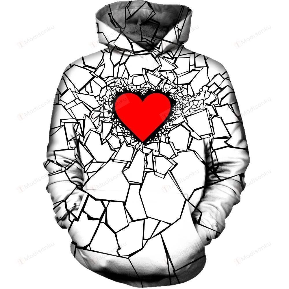 White Heart Break 3D All Over Printed Hoodie, Zip- Up Hoodie