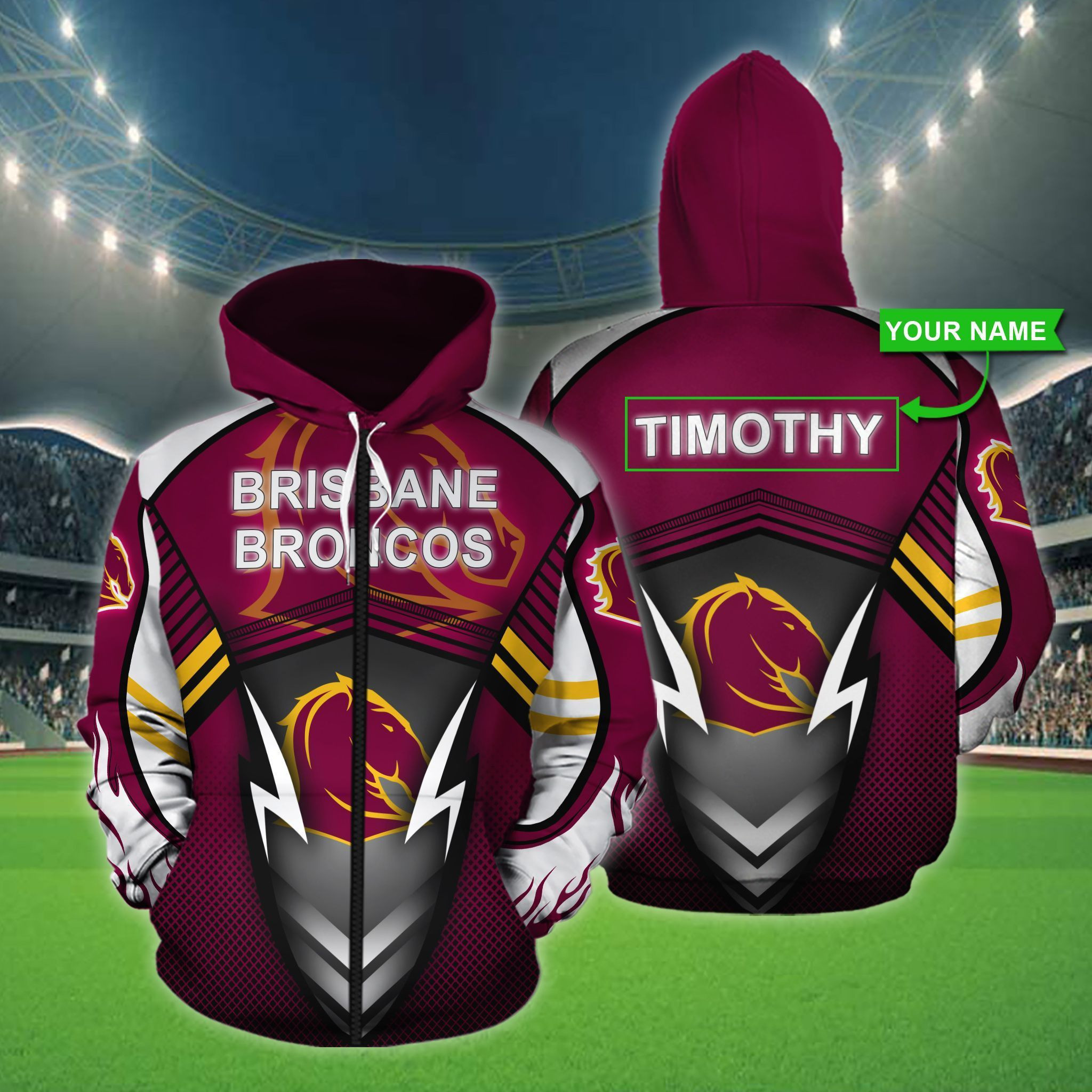 Personalized Brisbane Broncos Custom Name 3D All Over Printed Hoodie