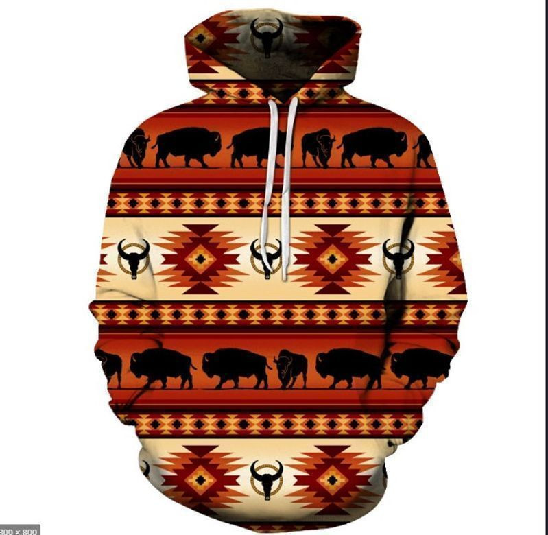 Native American Red Bison 3d Hoodie BT08