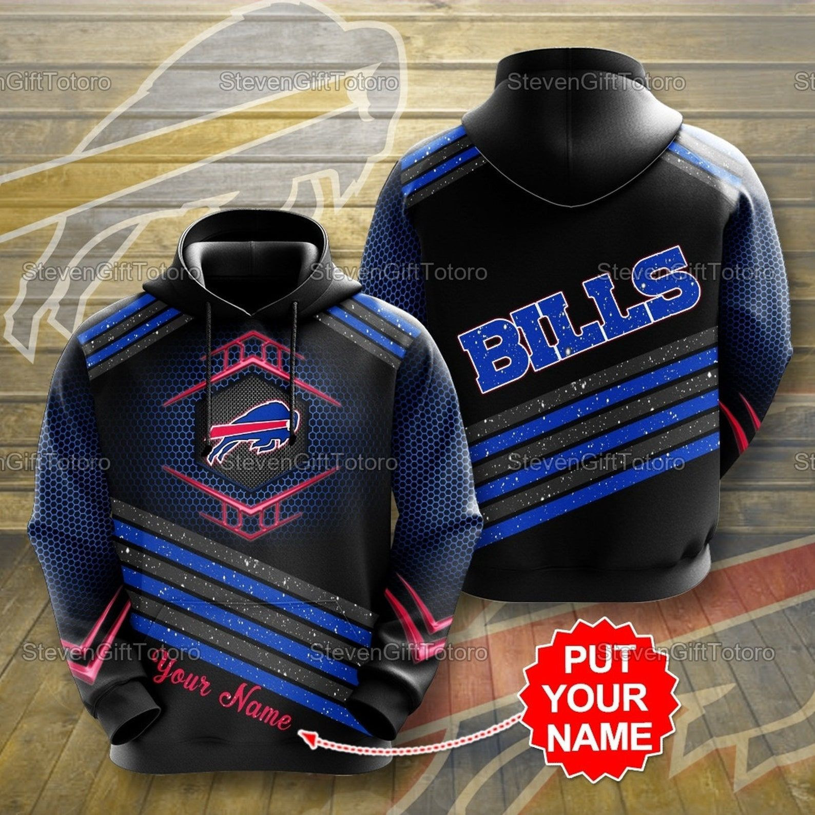 Buffalo Bills NFL Hoodie Personalized, Buffalo Bills Custom Name 3D Printed Pull Over Hoodie, Zip Up Hoodie